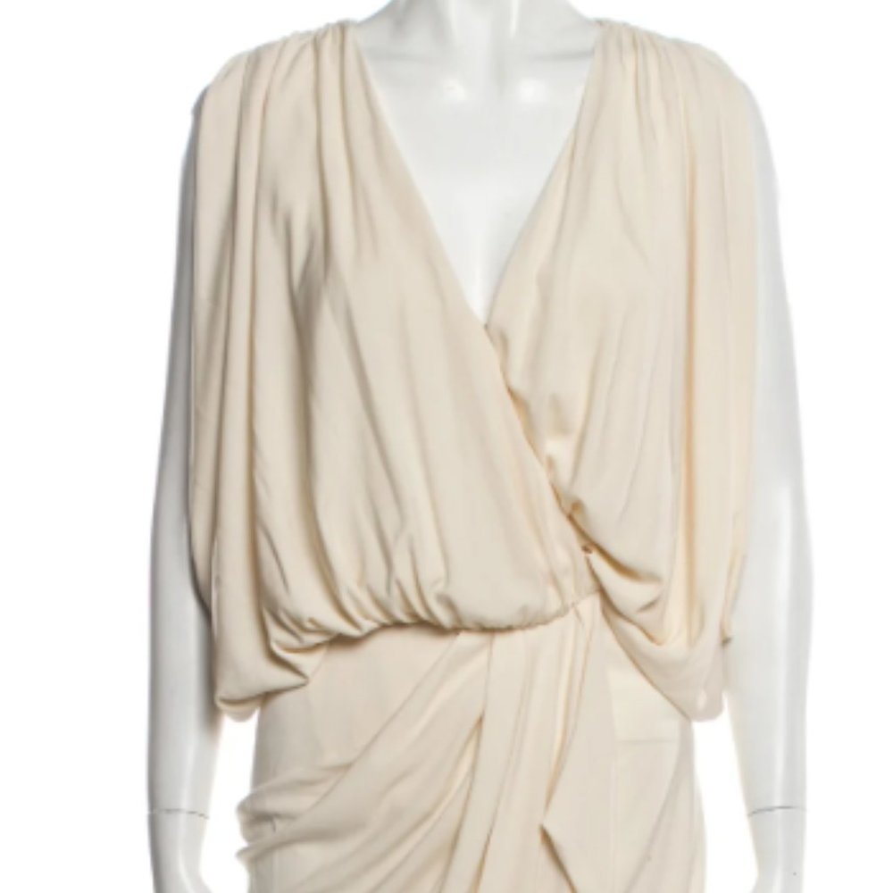 HAUTE HIPPIE DRAPED V-NECK SLEEVELESS  MIDI GRECIAN DRESS XS